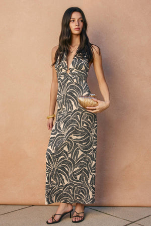 Halter O Ring Maxi Dress-Dress Forum FD13790-CP781