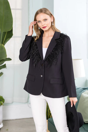 Jane Jacket with Feathers in Black - JOH