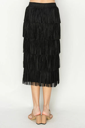 Jayleen Fringe Skirt in Black - JOH