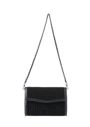 Haute Shore - Black Woven Clutch Purse for Women – Vegan Leather Envelope Crossbody Bag with Magnetic Closure & Detachable Chain Strap, Small Evening Shoulder Bag