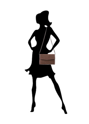 Haute Shore - Chocolate Brown Woven Clutch Purse for Women – Vegan Leather Envelope Crossbody Bag with Magnetic Closure & Detachable Chain Strap, Small Evening Shoulder Bag