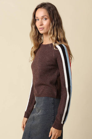 Rylee Contrast Stripe Sweater-Olivaceous
