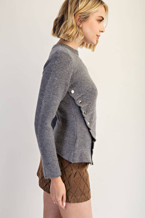 Asymmetrical Ruched Side Snap Button-Edit by Nine