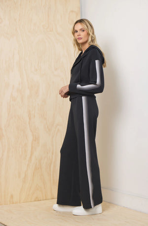 Striped Cloud Fleece Wide Leg Pant in Black - Vintage Havana