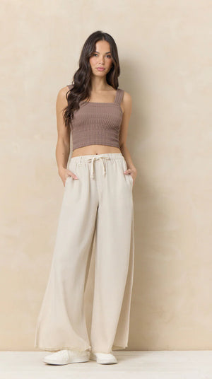 Tencel wide leg pant soft tan-Vintage Havana CC13380