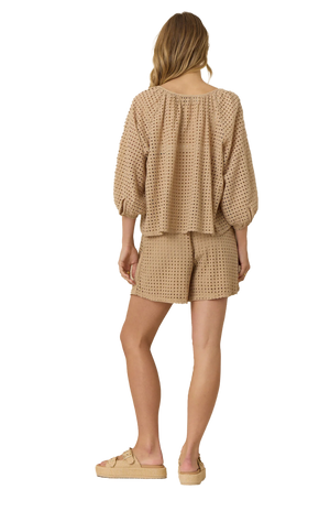 Camel crochet l/s shirt-Vintage Havana GM2002