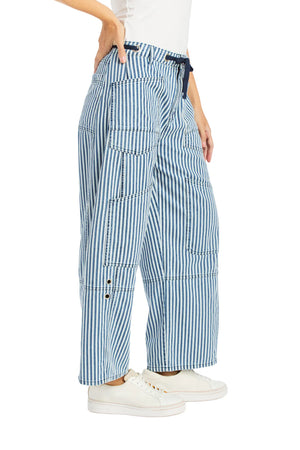 Grommet waist stripe crop pant blue stripe-Tractr 97045-RFGF