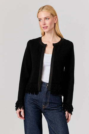 Sued fringe trim cardi-J Society 24000