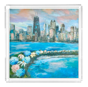 Donna j. West Large Acrylic Tray Follow Your Path Cityscape