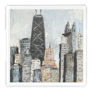 Donna j. West Large Acrylic Tray Chi Town Cityscape