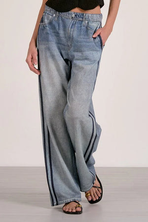 Faux jean w/ track stripe-Elan JF2399