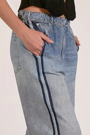 Faux jean w/ track stripe-Elan JF2399