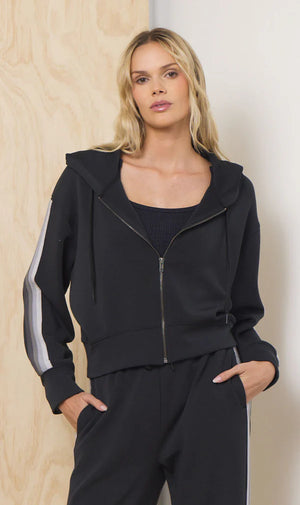 Striped Cloud Fleece Zip Up in Black - Vintage Havana