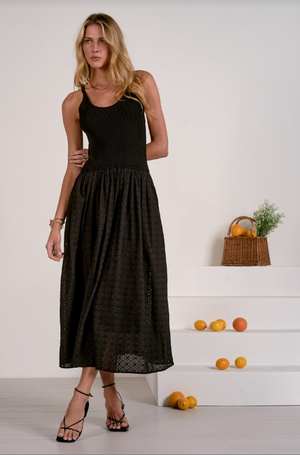 combo midi dress black -Elan el50217
