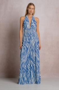 Halter blue zebra print dress-ELan rgp50174