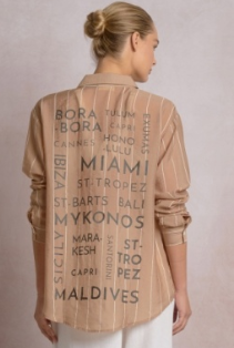 oversize button down shirt tan-Elan tsp11086