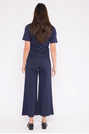 Ponte knit cropped wide leg navy pant-Ripley Rader 1205