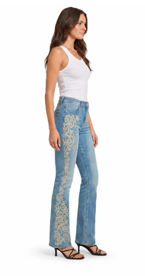 Flocked Side Seam Flare jean-Tract 9F313-DDNW