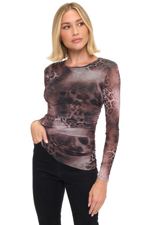 L/s ruched animal print top-Ariella T1766-P838