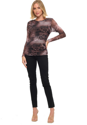 L/s ruched animal print top-Ariella T1766-P838