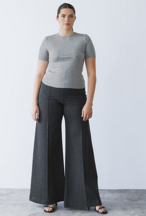 Ponte knit standard wide leg pant char-Ripley Rader