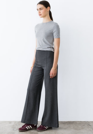 Ponte knit standard wide leg pant char-Ripley Rader