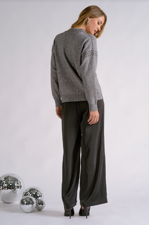 Rhinestone crewneck sweater-Elan SWR11766