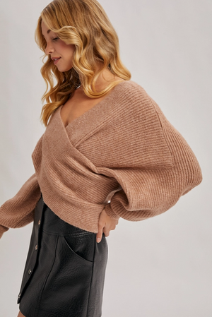 Wrap crossover fuzzy sweater latte-Bluivy W00810