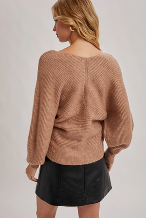 Wrap crossover fuzzy sweater latte-Bluivy W00810