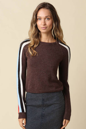 Rylee Contrast Stripe Sweater-Olivaceous