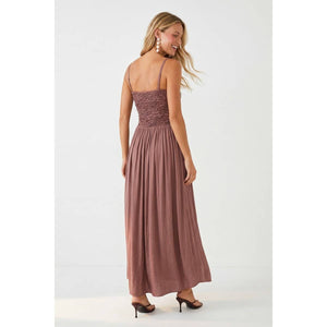 Smocked Maxi Dress W Cord Strap Mauve-Naked Zebra VD119831
