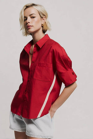 Boxy Half Sleeve Blouse With Stripe Accents-Naked Zebra