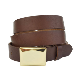 Genuine Leather Skinny Belt with Faceted Gold Buckle-Axesoria West