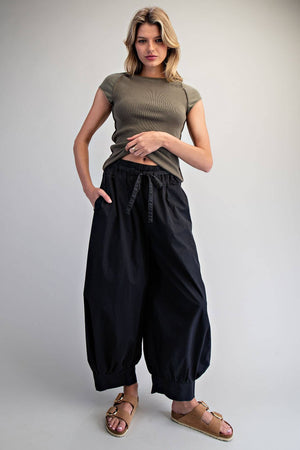 SOLID TIE WAIST BALLOON PANTS-Peace Love Line PM3108