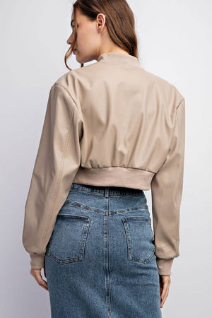 Faux Leather Cropped Bomber- Edit by Nine CJ3236