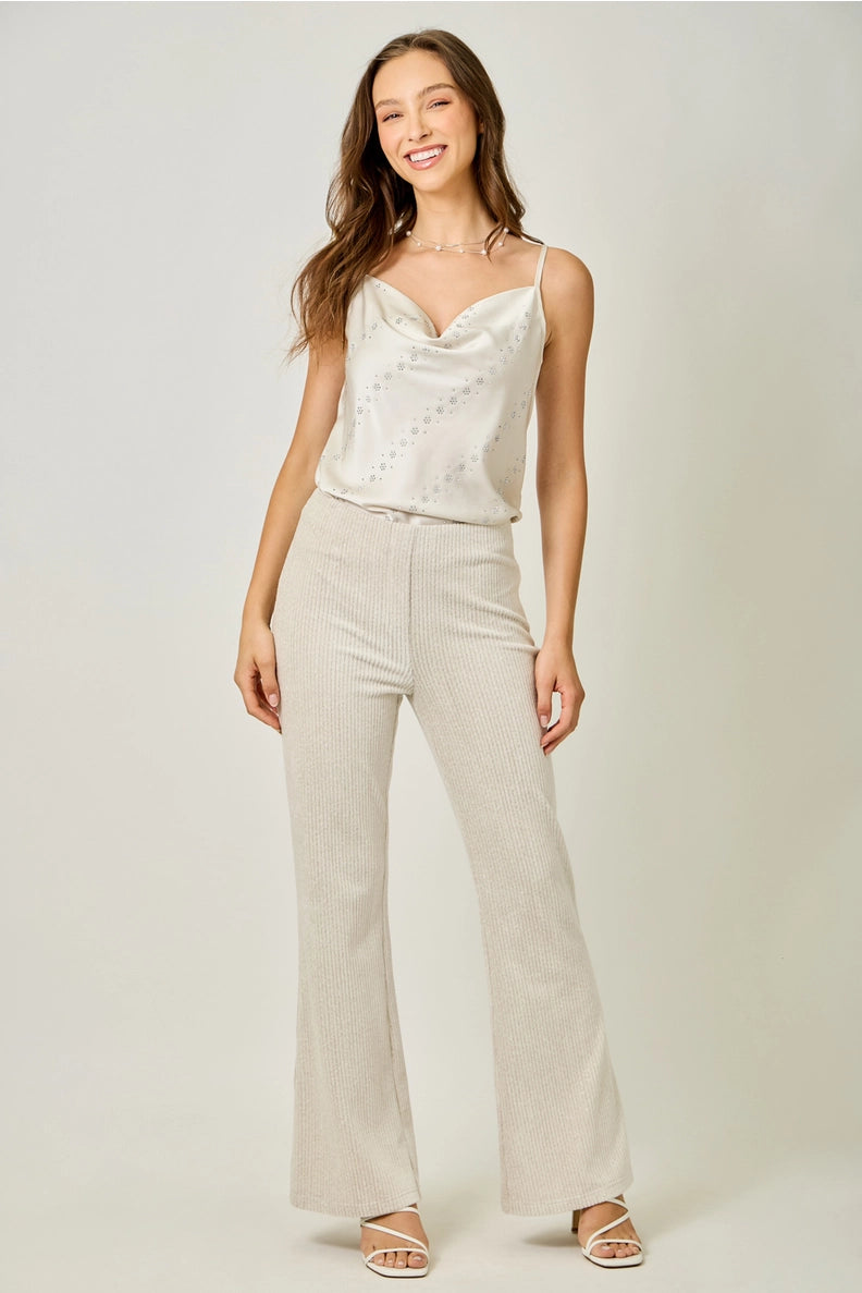 Velvet Corduroy Bootcut Trouser in Ivory - Mystree