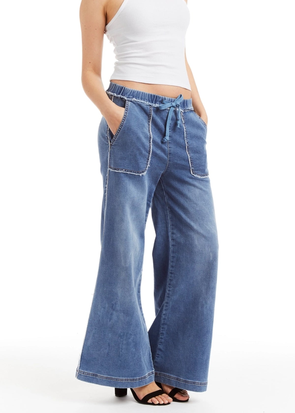 Mid Rise Lounge Pant in Medium Indigo - Tractr Jeans