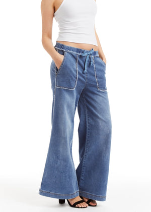 Mid Rise Lounge Pant in Medium Indigo - Tractr Jeans
