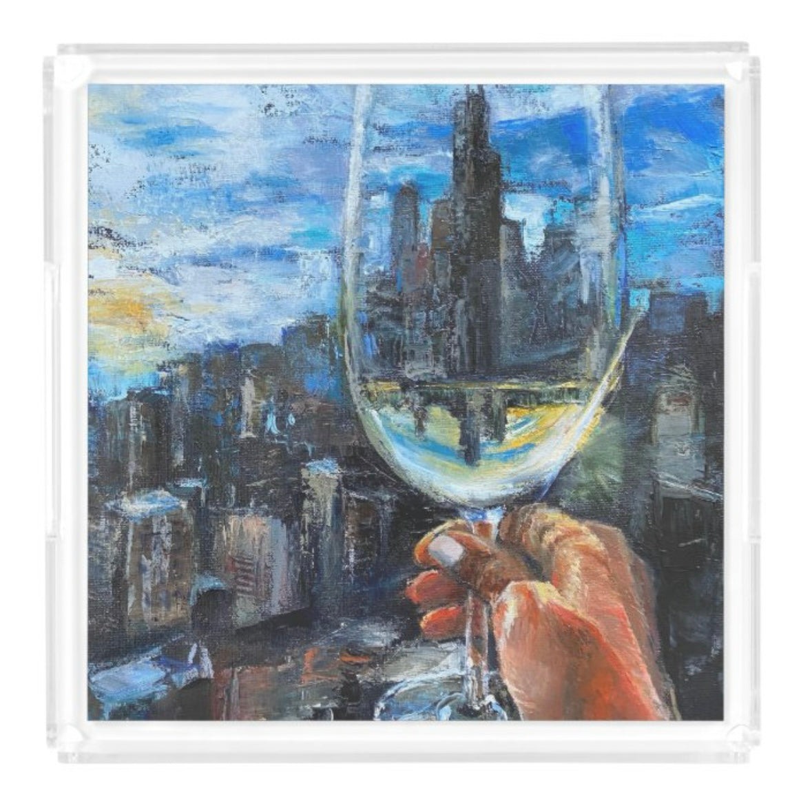 "Cheers" large acrylic tray-Donna j. West