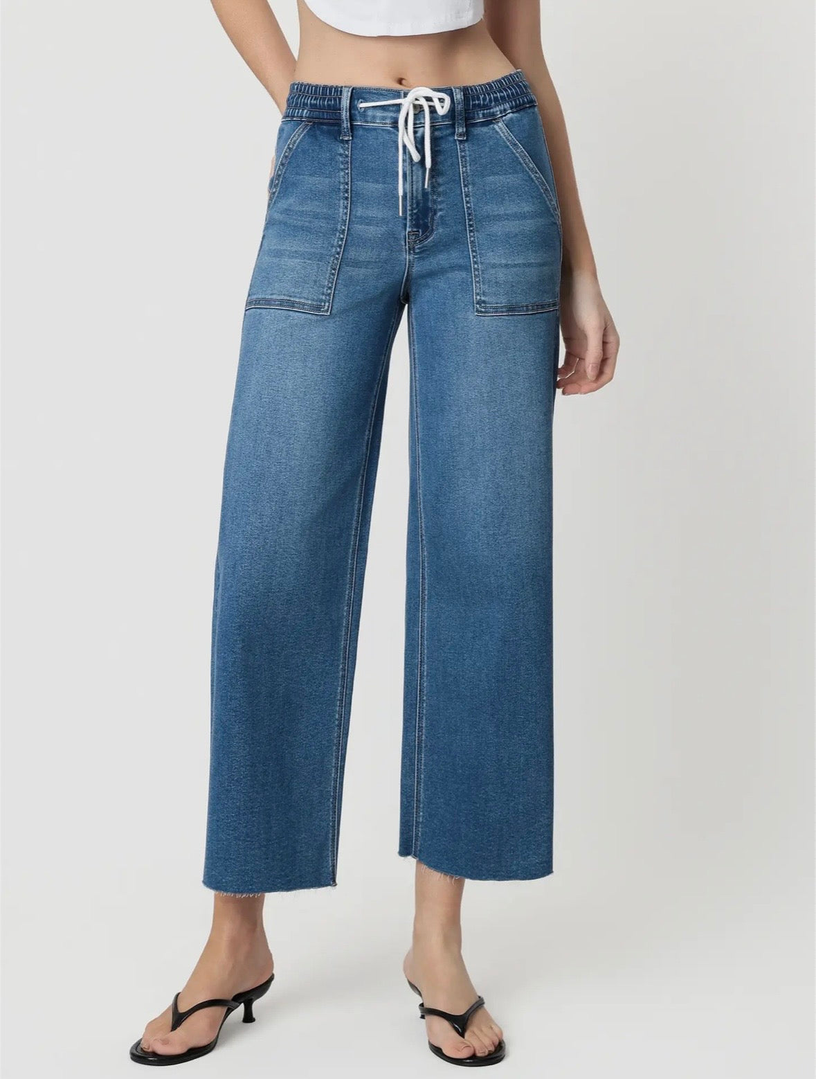 Hi Rise Super soft drawstring baggy wide jean-Vervet V3870
