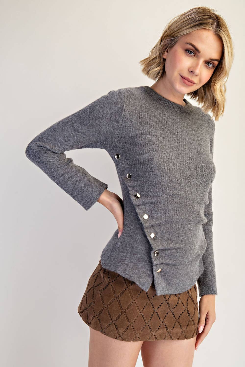 Asymmetrical Ruched Side Snap Button-Edit by Nine