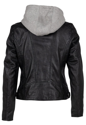 Allice Leather Jacket with Removable Hood - Mauritius