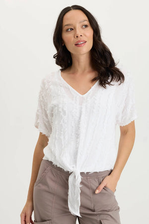 Curine V-Neck Top in White - XCVI