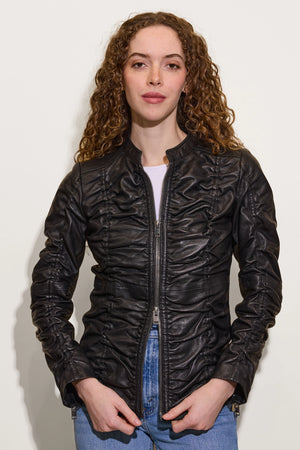 Naeomi Ruched Zip Jacket in Black - Mauritius