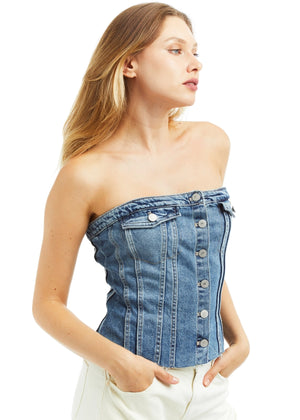 Denim Corset in Indigo - Tractr Jeans