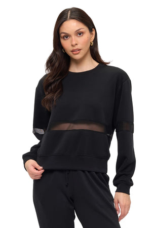 Mesh Detail Scuba Pullover in Black - Brooklyn Isles