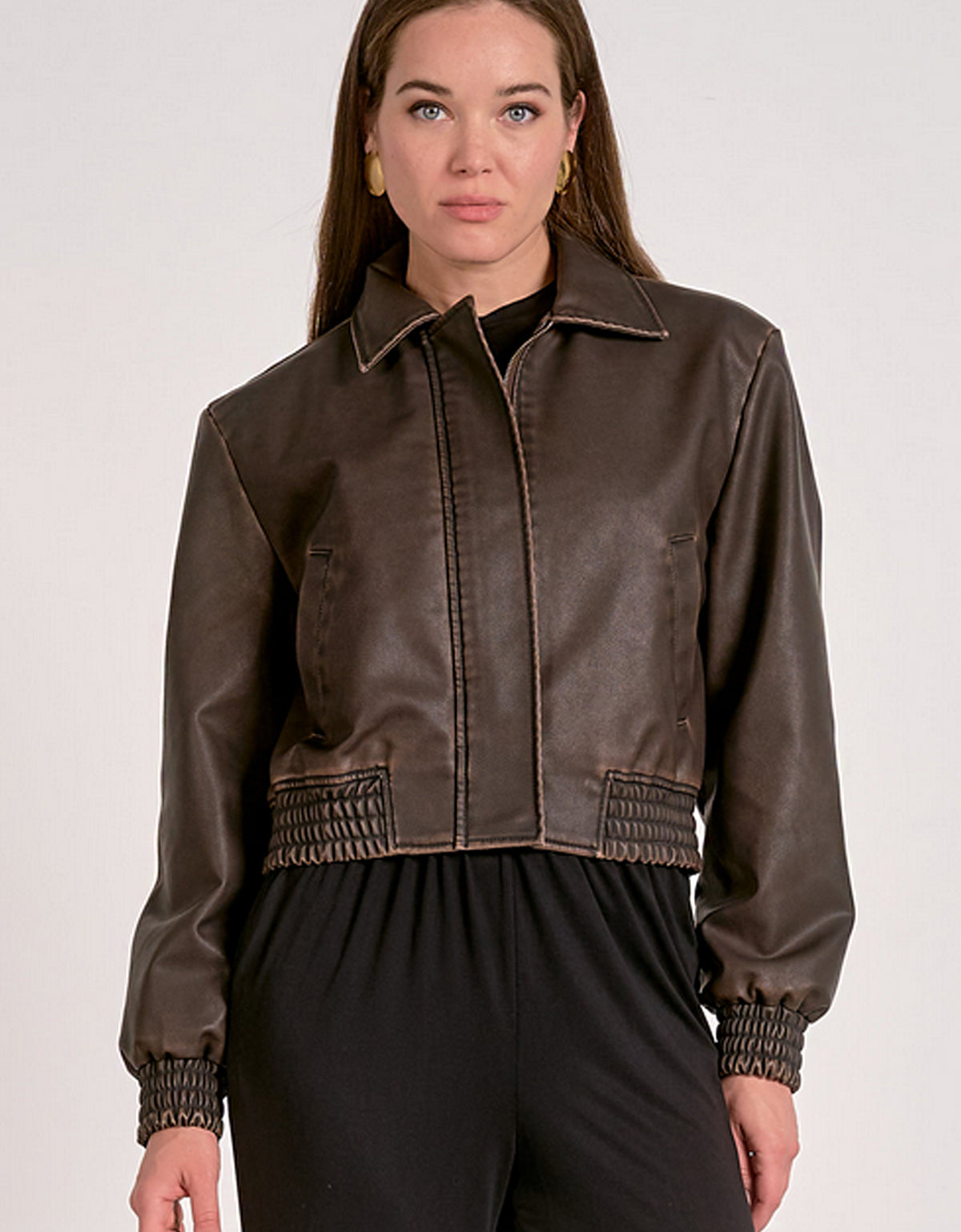 Faux Leather Jacket in Brown - Elan