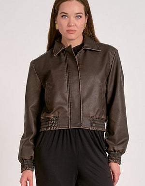Faux Leather Jacket in Brown - Elan