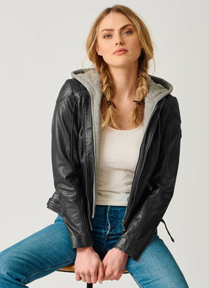 Allice Leather Jacket with Removable Hood - Mauritius