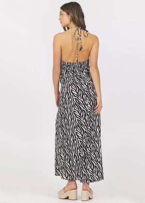 Savanna Animal Print Halter Maxi Dress - Vintage Havana